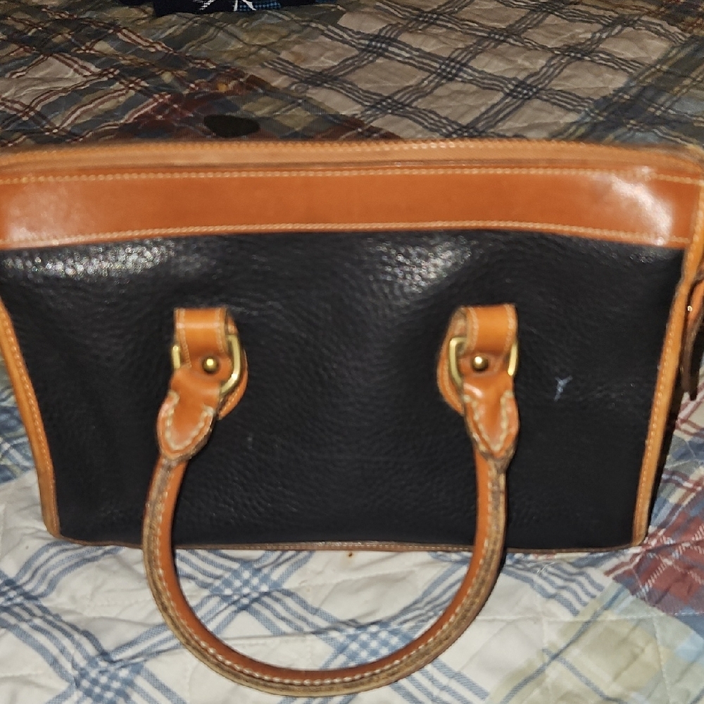 Dooney & Bourke Black and Tan All Weather Leather Vintage Satchel - Picture 2 of 8